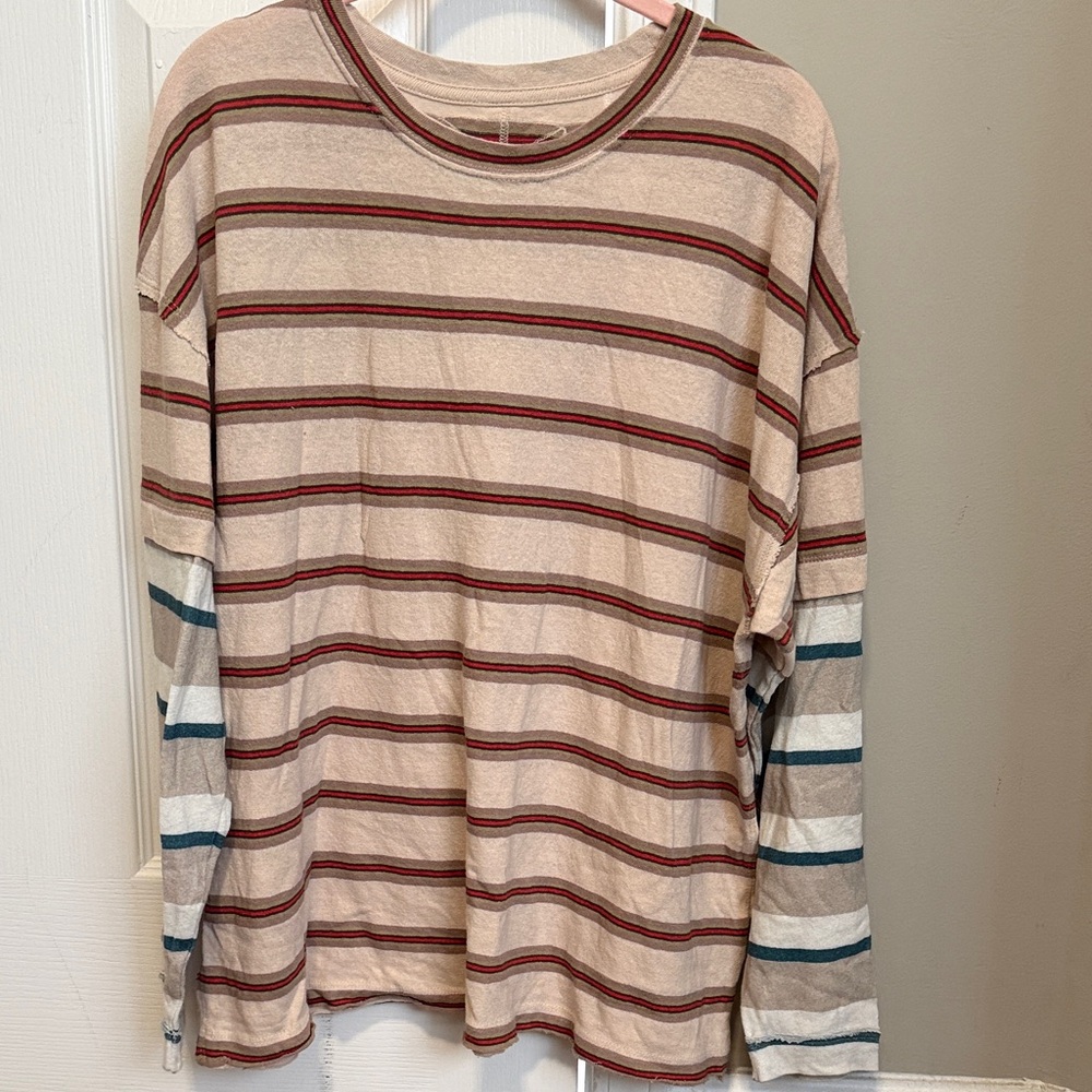 Free People We The Free Multicolor Oversized Striped Top size XS